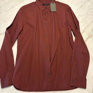 All Saints Men's Burgundy Button Down Shirt